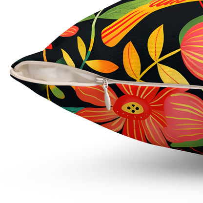 Blooming Bird Wonderland Square Throw Pillow - Spun Polyester - Double-Sided Print - Concealed Zipper - Available in 7 sizes.