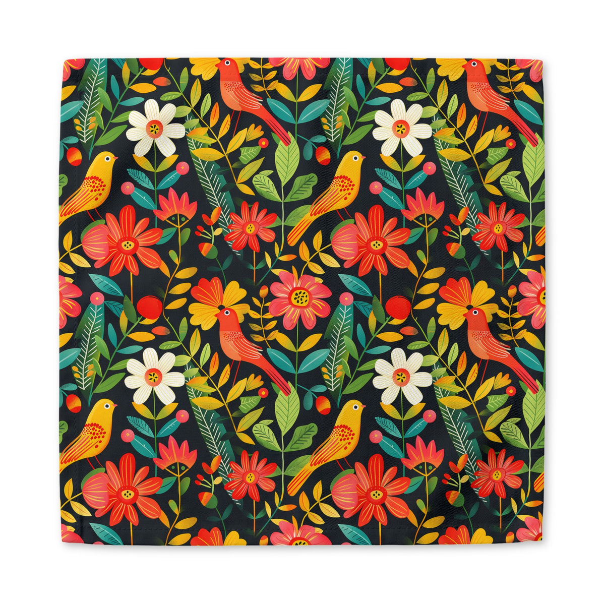 Blooming Bird Wonderland Cotton Twill Napkin - Available in 2 sizes: 10" x 10" and 22" x 22".