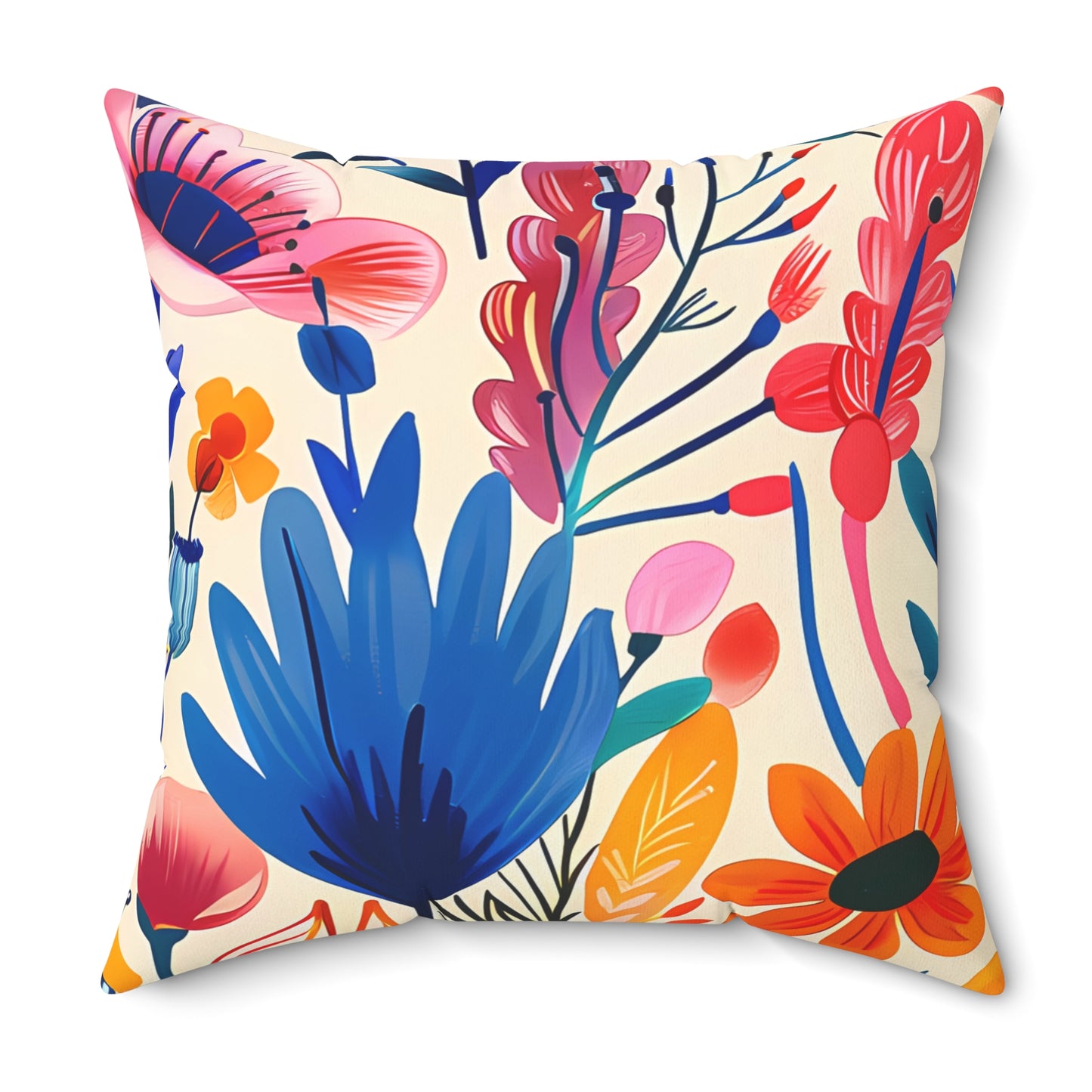 Happy Heartfelt Blooms Square Throw Pillow - Spun Polyester - Double-Sided Print - Concealed Zipper - Available in 4 sizes