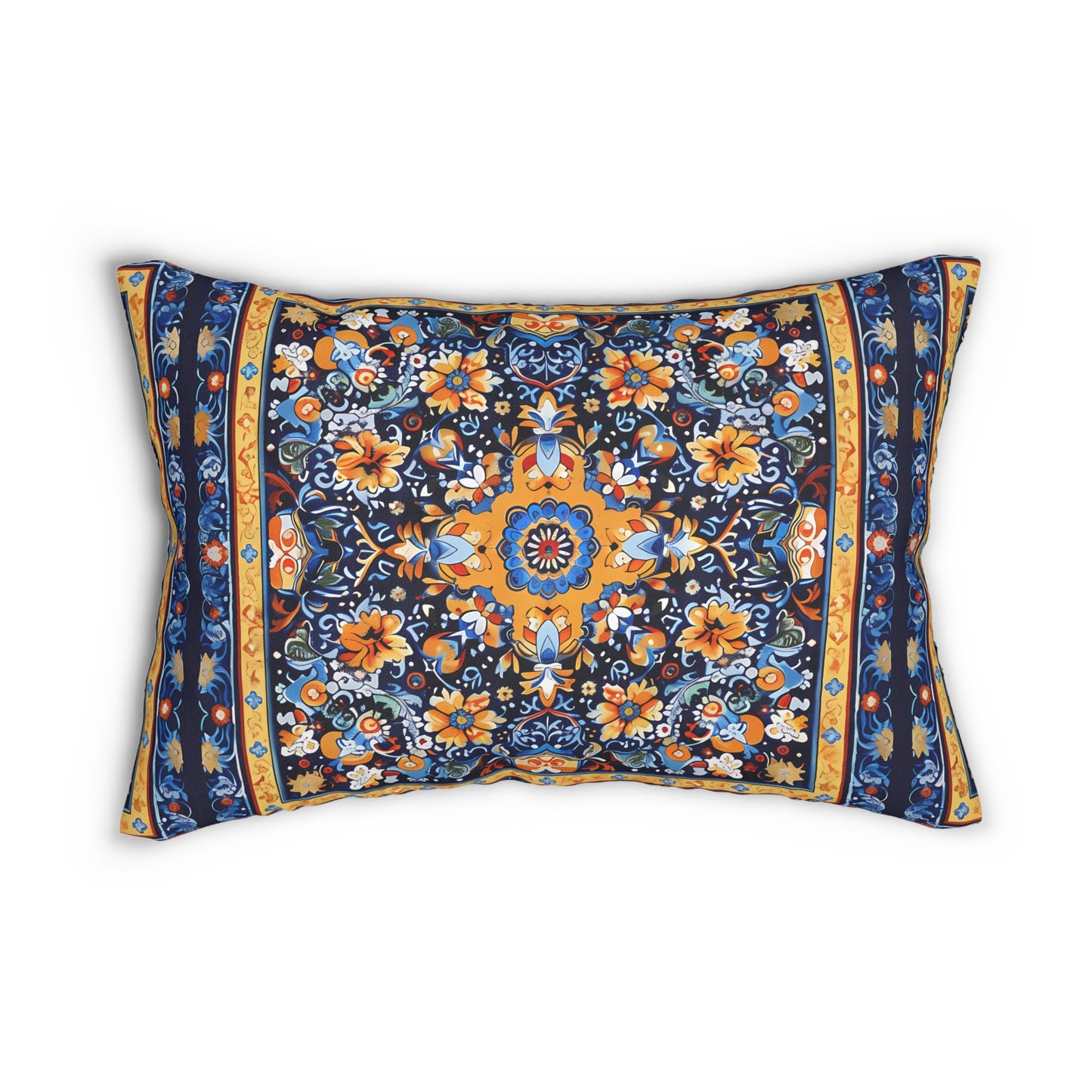 Byzantine Blue Bloom Lumbar Pillow - Spun Polyester - Double-Sided Print - Concealed Zipper - 20" x 14"