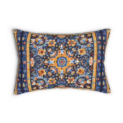 Byzantine Blue Bloom Lumbar Pillow - Spun Polyester - Double-Sided Print - Concealed Zipper - 20" x 14"