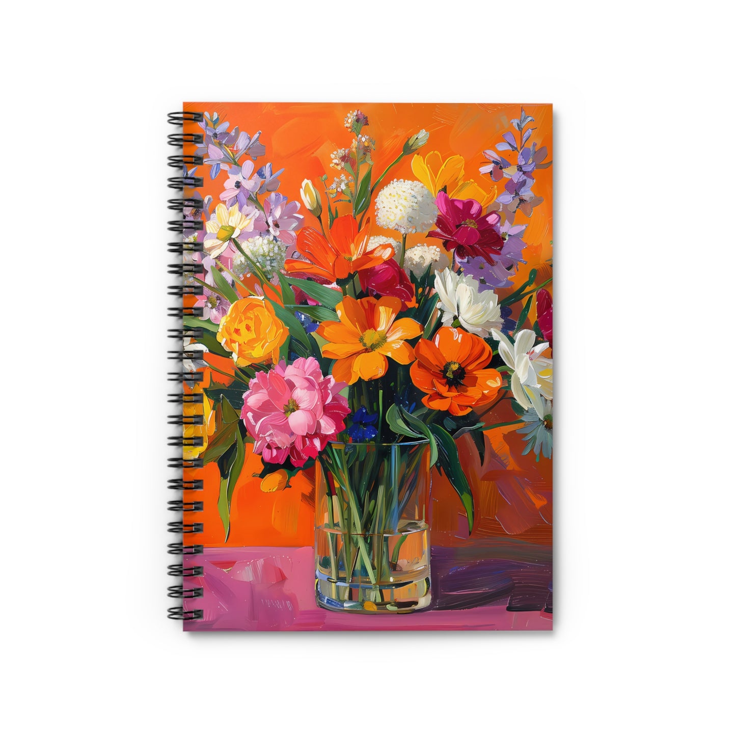 Blossoms on Orange Chic Spiral Notebook - Ruled Line - Where Beauty Meets Function! Bright, Painterly Blooms in Every Page!