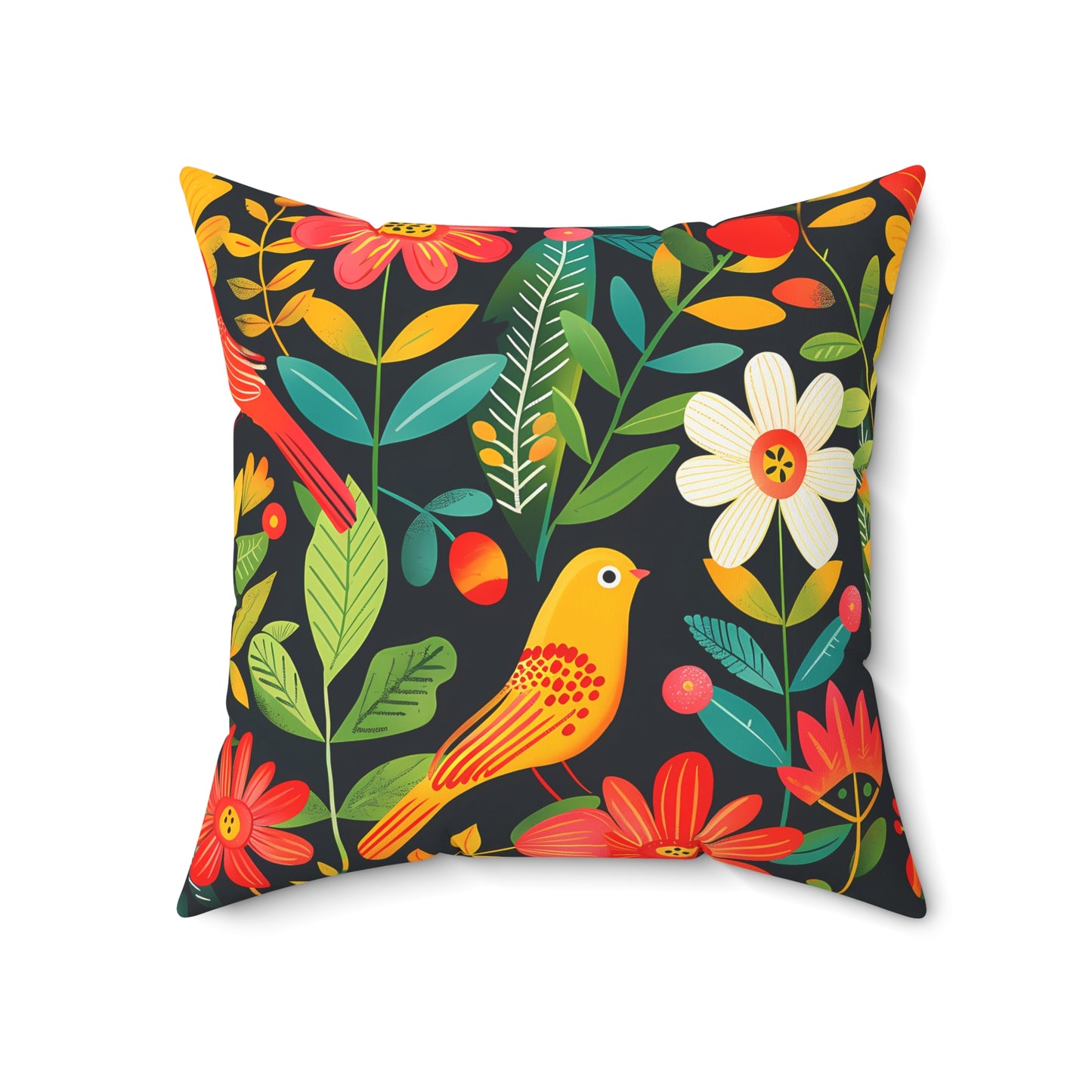 Blooming Bird Wonderland Square Throw Pillow - Spun Polyester - Double-Sided Print - Concealed Zipper - Available in 7 sizes.
