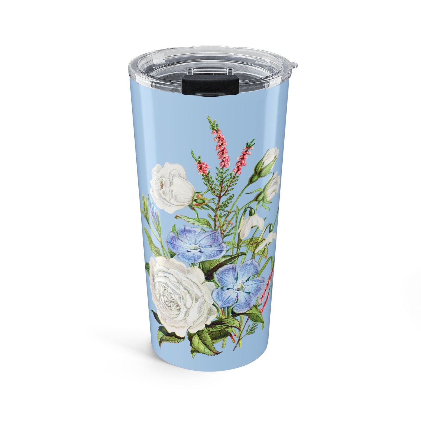 Vintage White & Blue Blossoms Insulated Tumbler - 20 oz. Stainless Steel, Glossy Finish