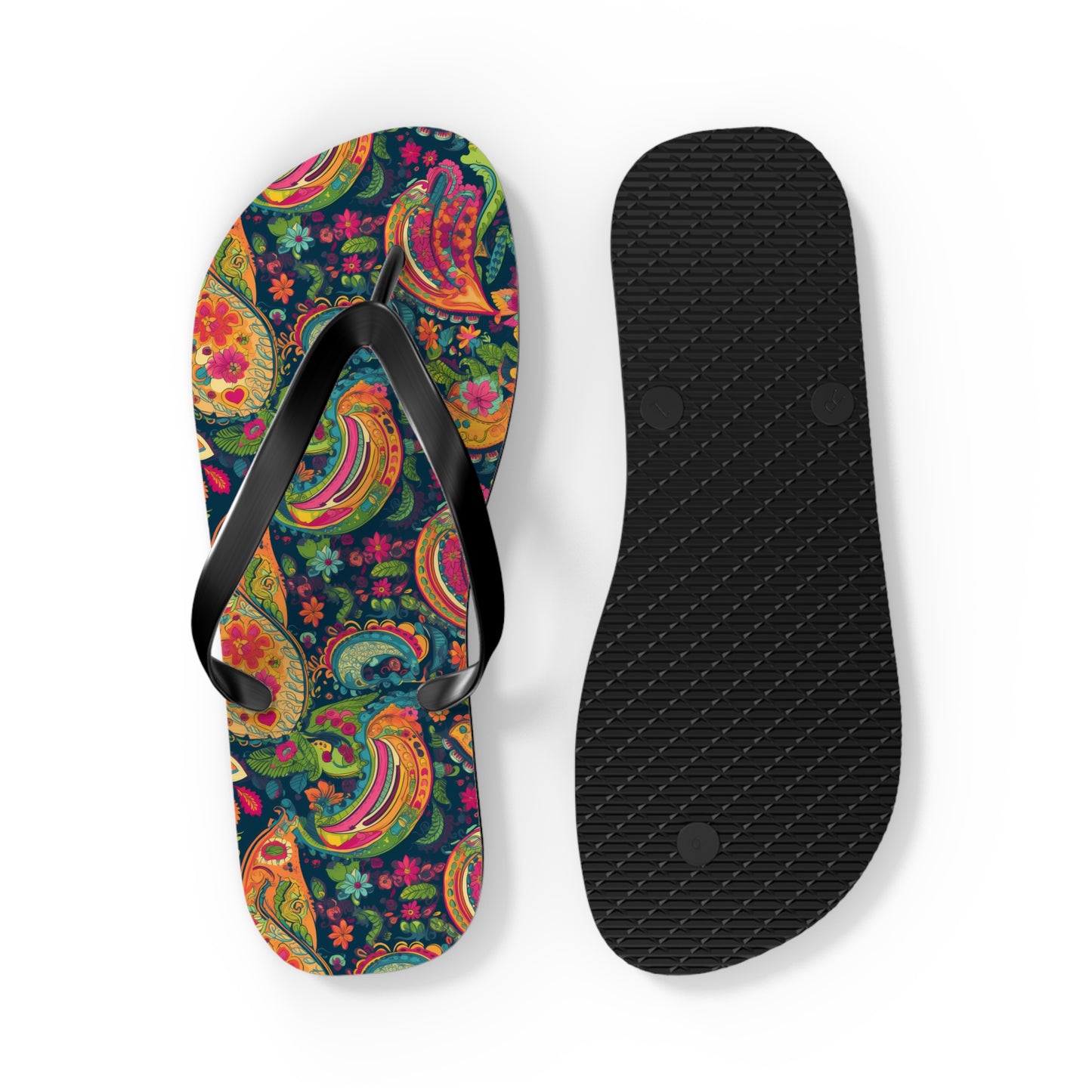 Psychedelic Paisley Party Flip Flops. 5/8" Thick Comfortable Summer or Winter Gym/Sauna Footwear for Men and Women.