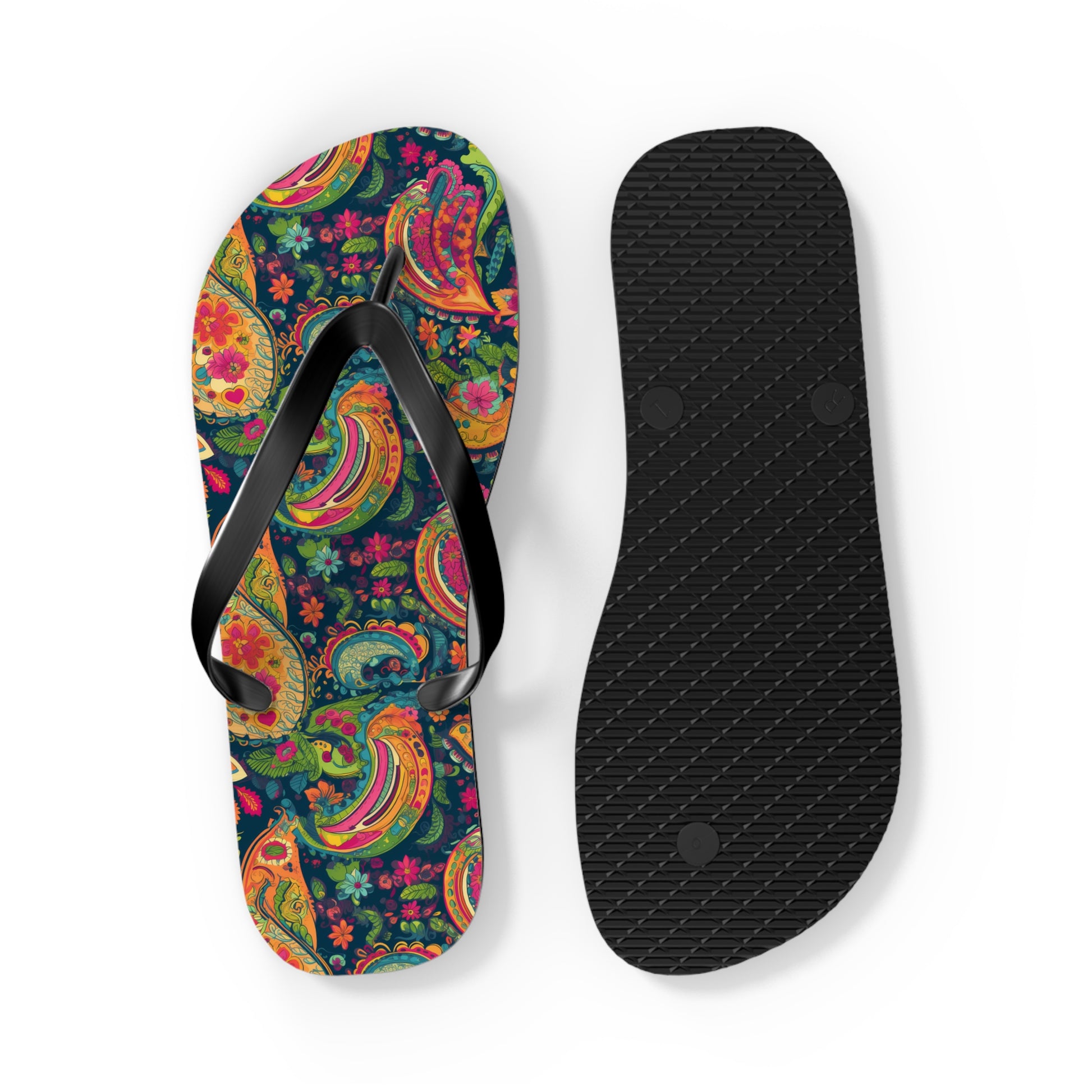 Psychedelic Paisley Party Flip Flops. 5/8" Thick Comfortable Summer or Winter Gym/Sauna Footwear for Men and Women.