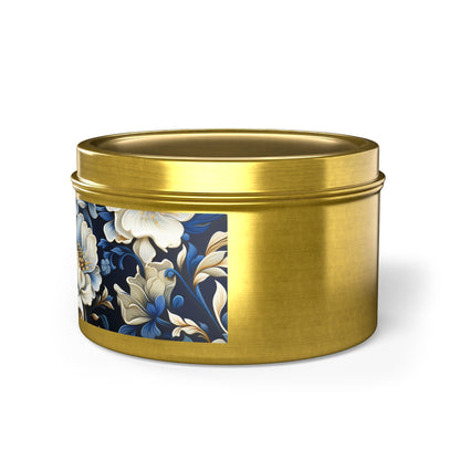 Whitman Floral Tin Candle. A Poet's Garden in a Tin. Available in 2 sizes, 3 finishes, and 5 scents.
