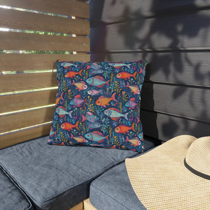 Fun Fish Square Outdoor Pillow - Spun Polyester - Double-Sided Print - UV-Resistant - Water-Resistant - Available in 3 sizes.