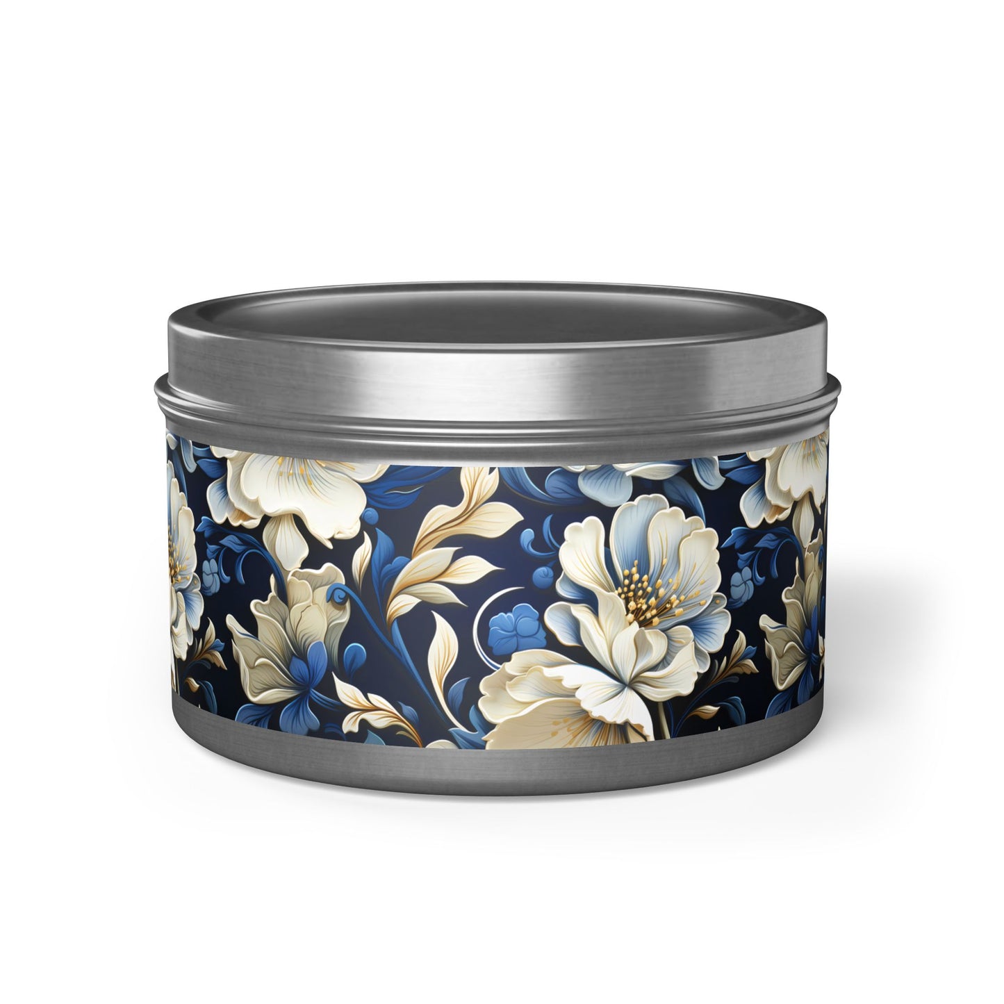 Whitman Floral Tin Candle. A Poet's Garden in a Tin. Available in 2 sizes, 3 finishes, and 5 scents.