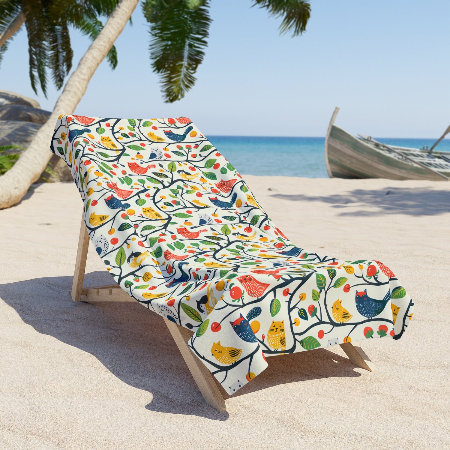 Catbird Tree Luxurious Beach Towel - Wrap Yourself in Playful Elegance with Catbird Tree! Available in 2 sizes.