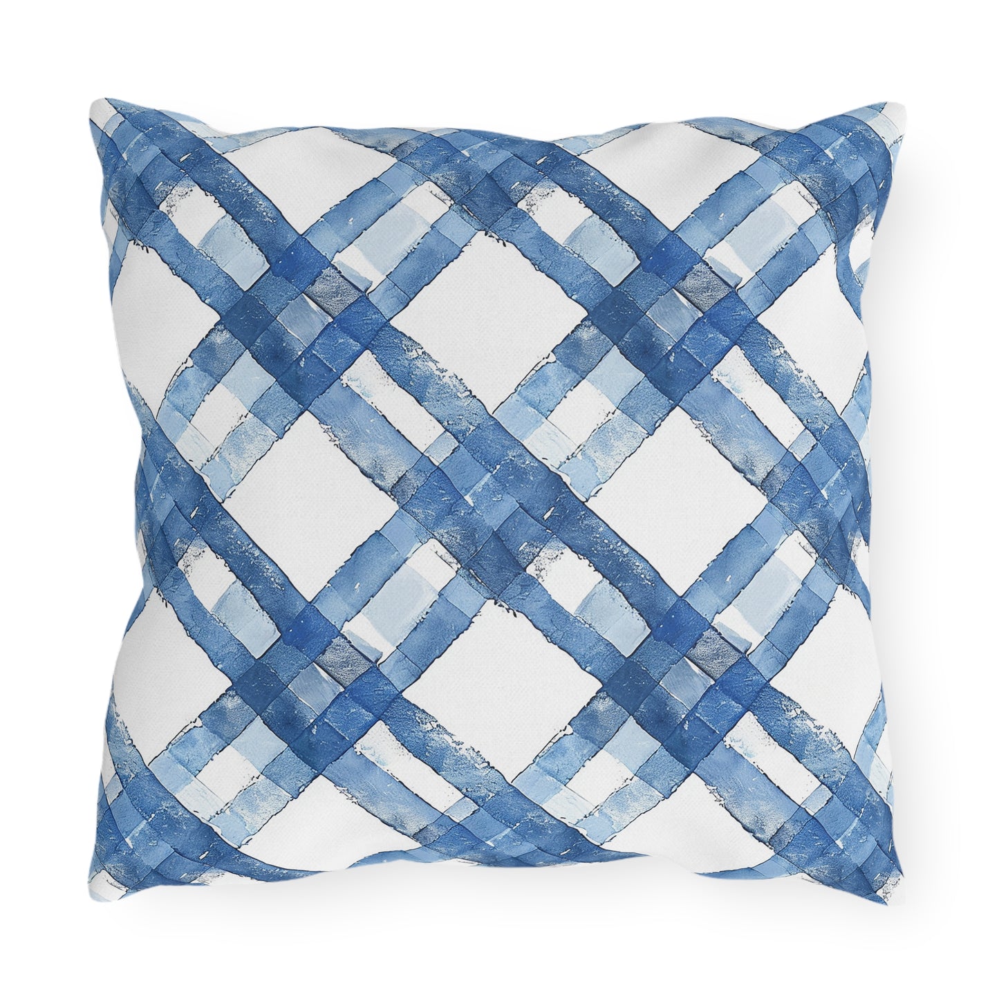 Blue Breeze Gingham Square Outdoor Pillow - Spun Polyester - Double-Sided Print - UV-Resistant - Water-Resistant - Available in 3 sizes.