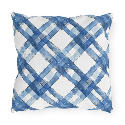 Blue Breeze Gingham Square Outdoor Pillow - Spun Polyester - Double-Sided Print - UV-Resistant - Water-Resistant - Available in 3 sizes.