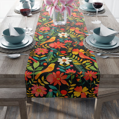 Blooming Bird Wonderland Table Runner - Polyester - Available in 2 sizes: 16" x 72" and 16" x 90".