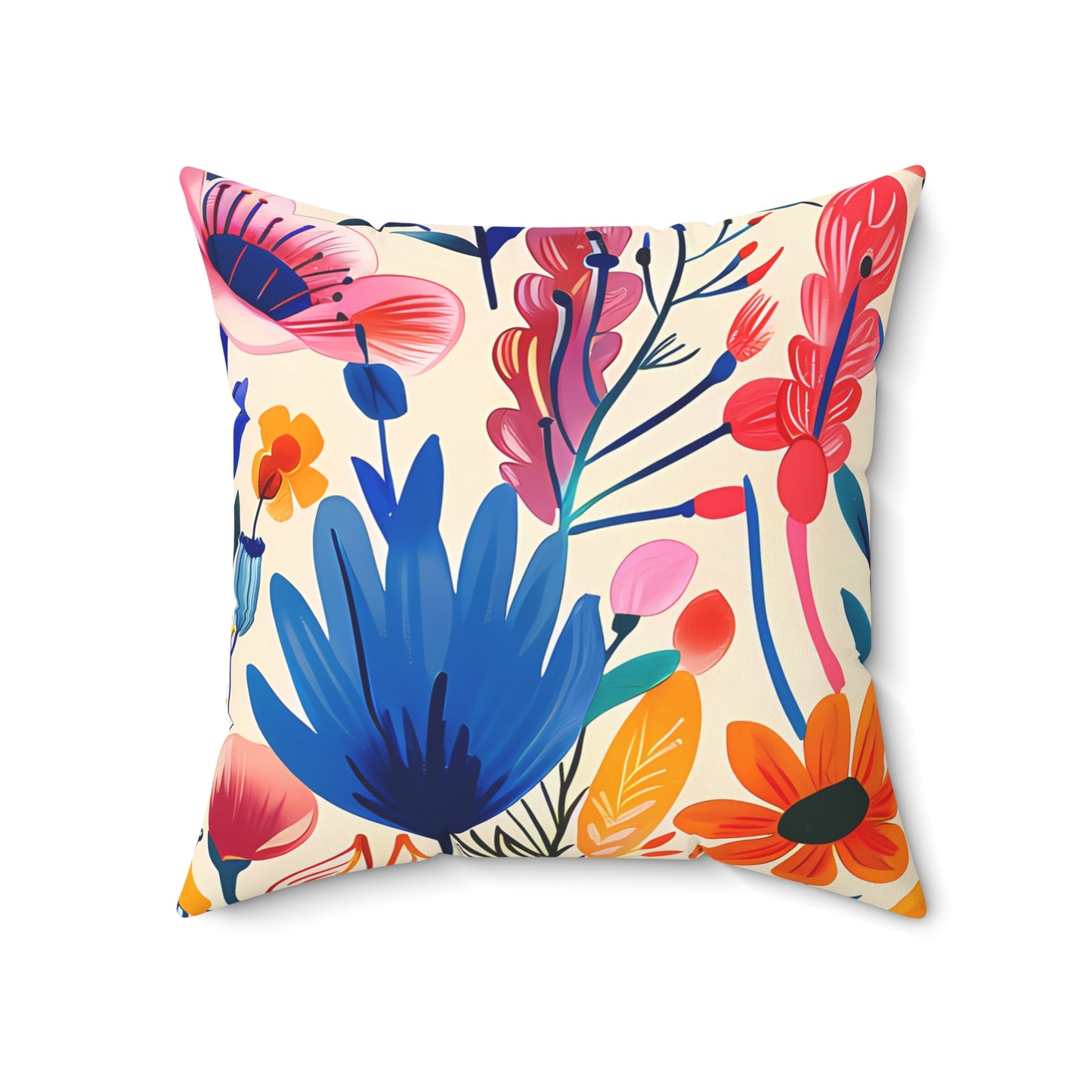 Happy Heartfelt Blooms Square Throw Pillow - Spun Polyester - Double-Sided Print - Concealed Zipper - Available in 4 sizes