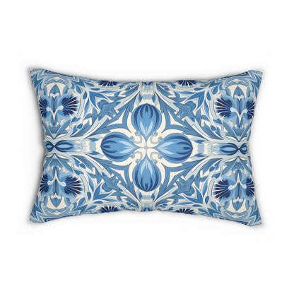 Dutch Blue Tile Lumbar Pillow - Spun Polyester - Double-Sided Print - Concealed Zipper - 20" x 14"