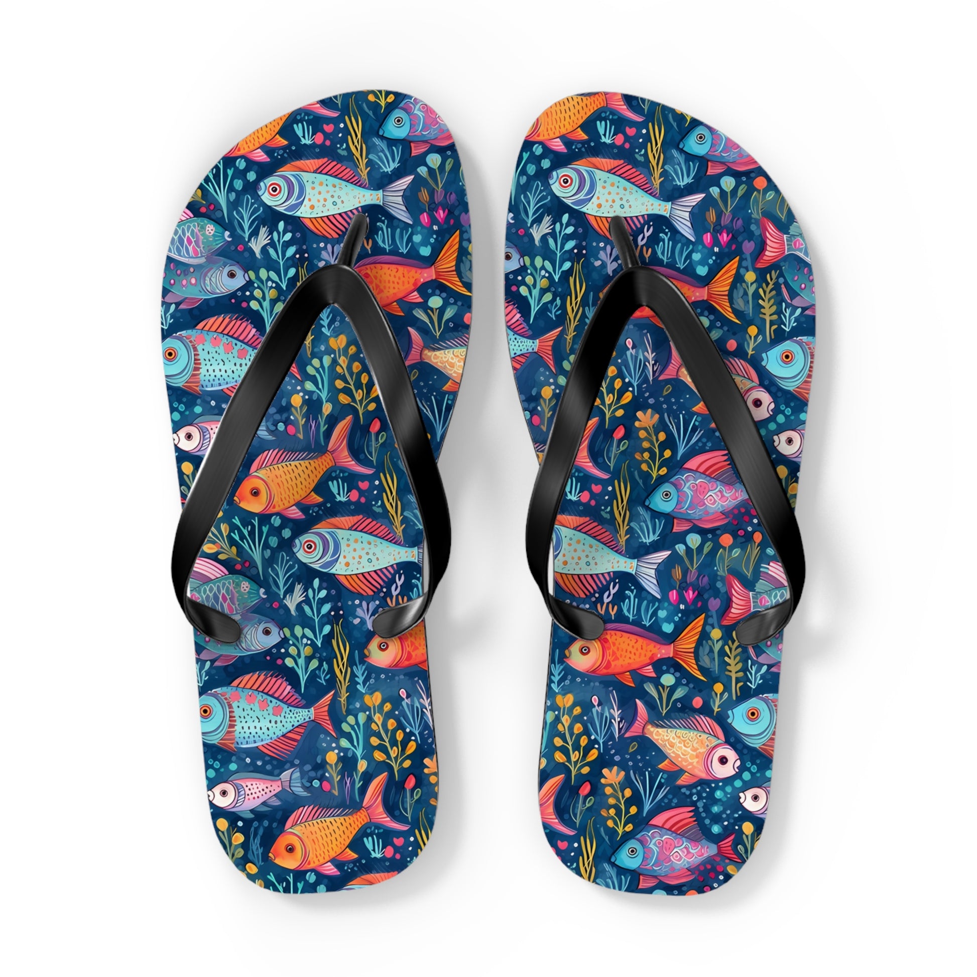 Fun Fish Flip Flops. 5/8" Thick Comfortable Summer or Winter Gym/Sauna Footwear for Men and Women.