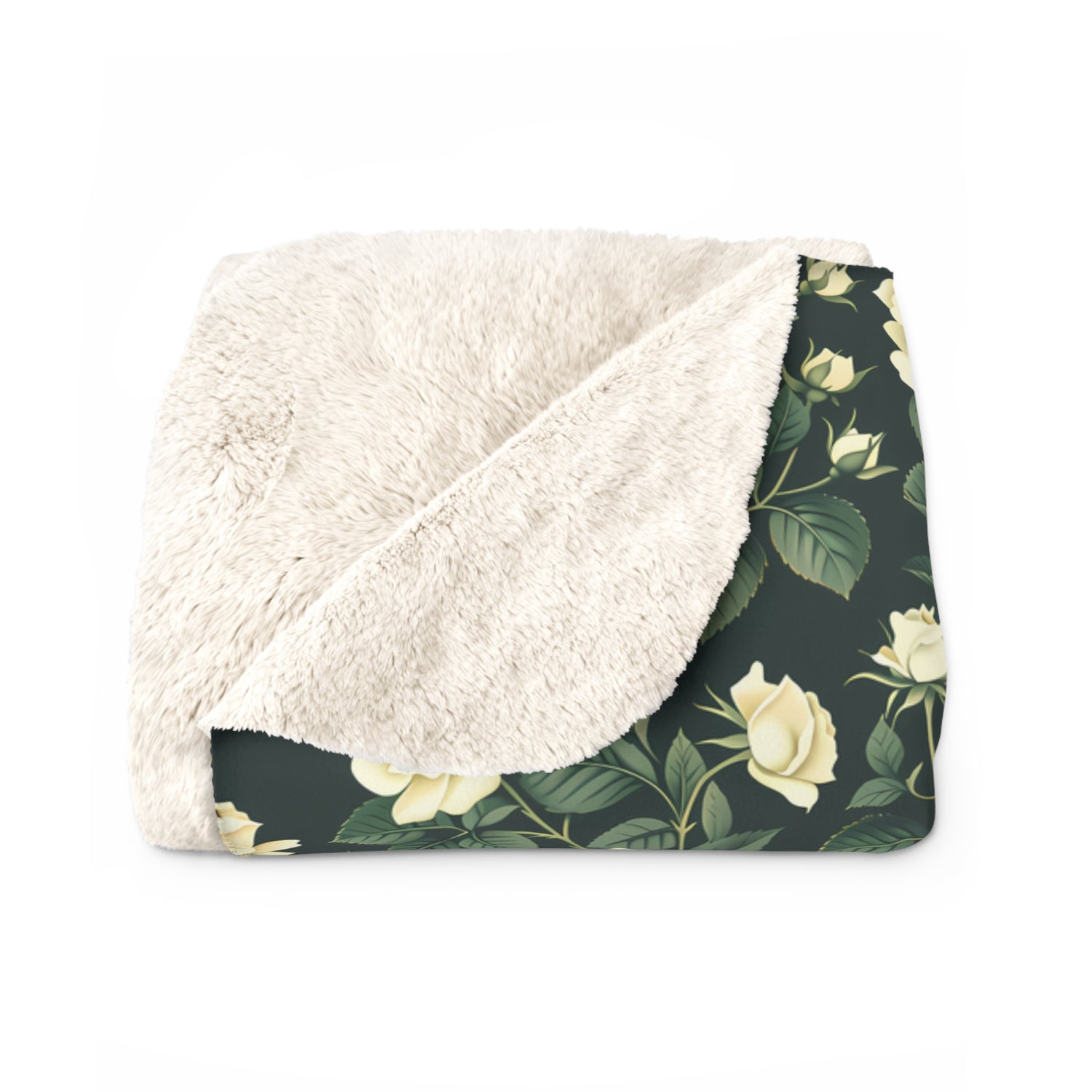 White Roses at Dusk Sherpa Fleece Blanket - Bloom in Elegance! Available in 2 sizes.