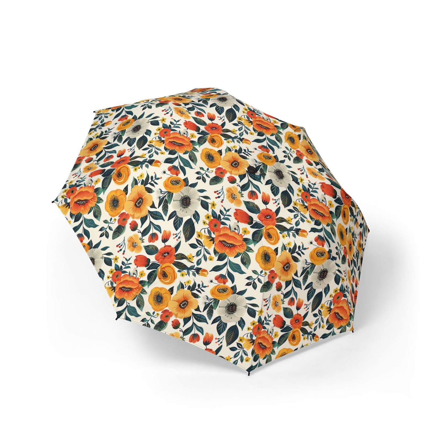 Golden Bloom Harmony Foldable Umbrella - Compact Semi-Automatic Travel Umbrella