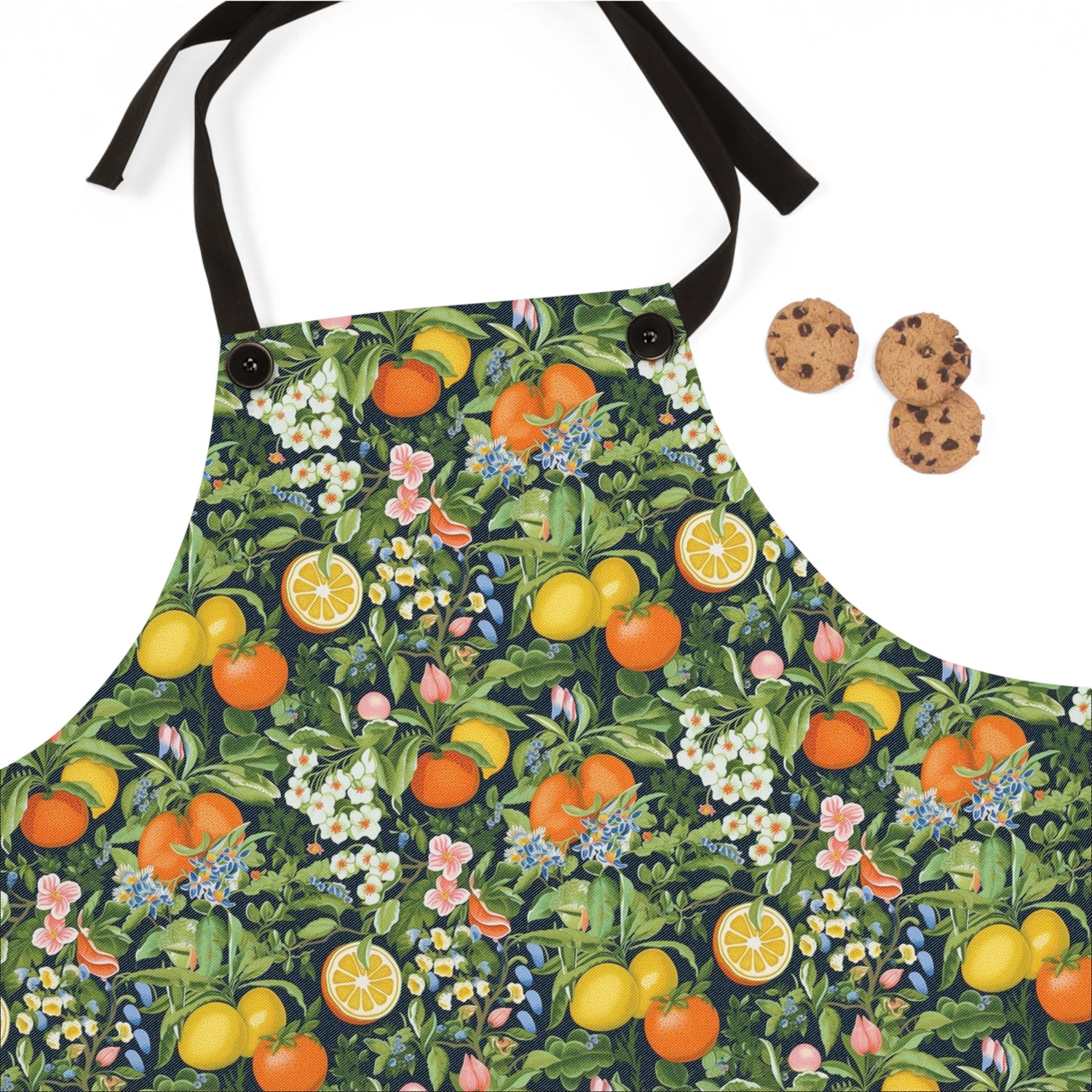 Classic Fruit & Floral Adult Apron - Richly Colored Oranges, Lemons, Multicolored Flowers. Bright some glorious fruit into your kitchen!
