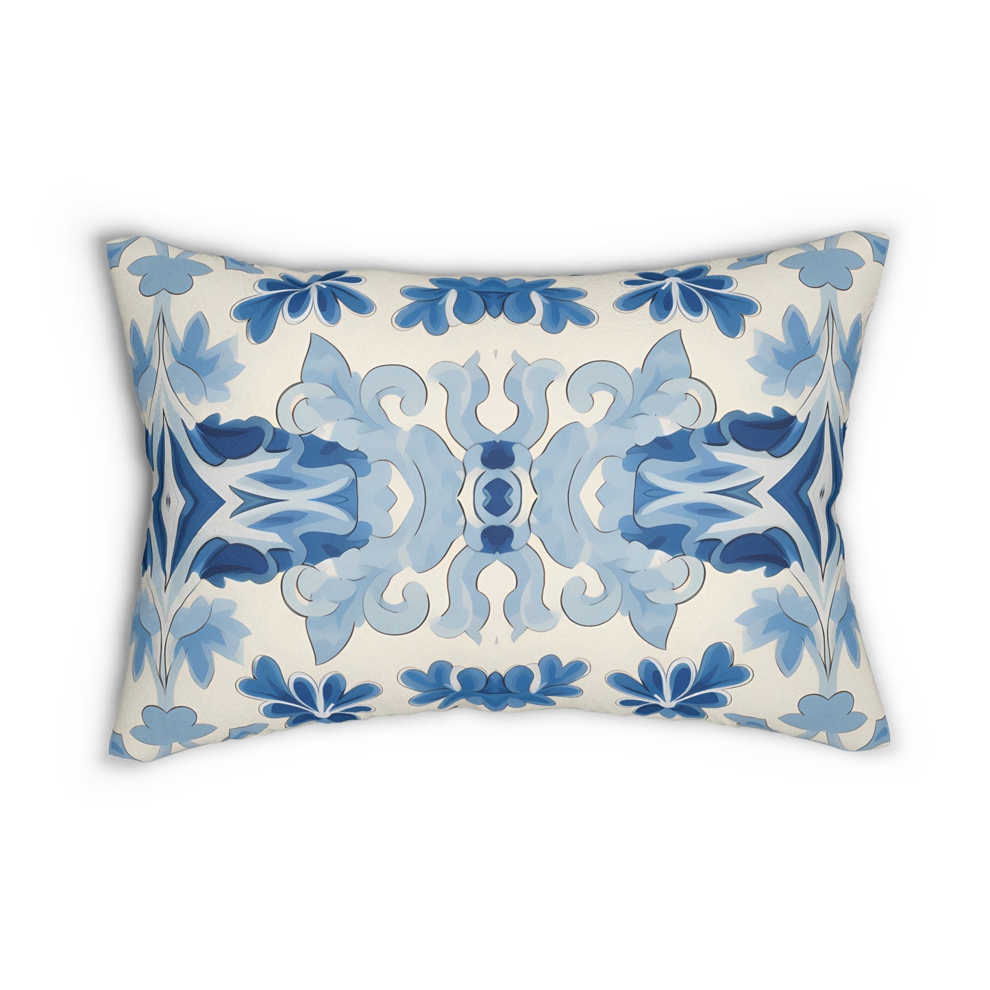 Blue Spanish Tile Lumbar Pillow - Spun Polyester - Double-Sided Print - Concealed Zipper - 20" x 14"