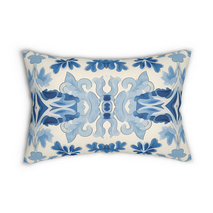 Blue Spanish Tile Lumbar Pillow - Spun Polyester - Double-Sided Print - Concealed Zipper - 20" x 14"