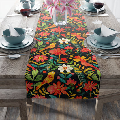 Blooming Bird Wonderland Table Runner - Polyester - Available in 2 sizes: 16" x 72" and 16" x 90".
