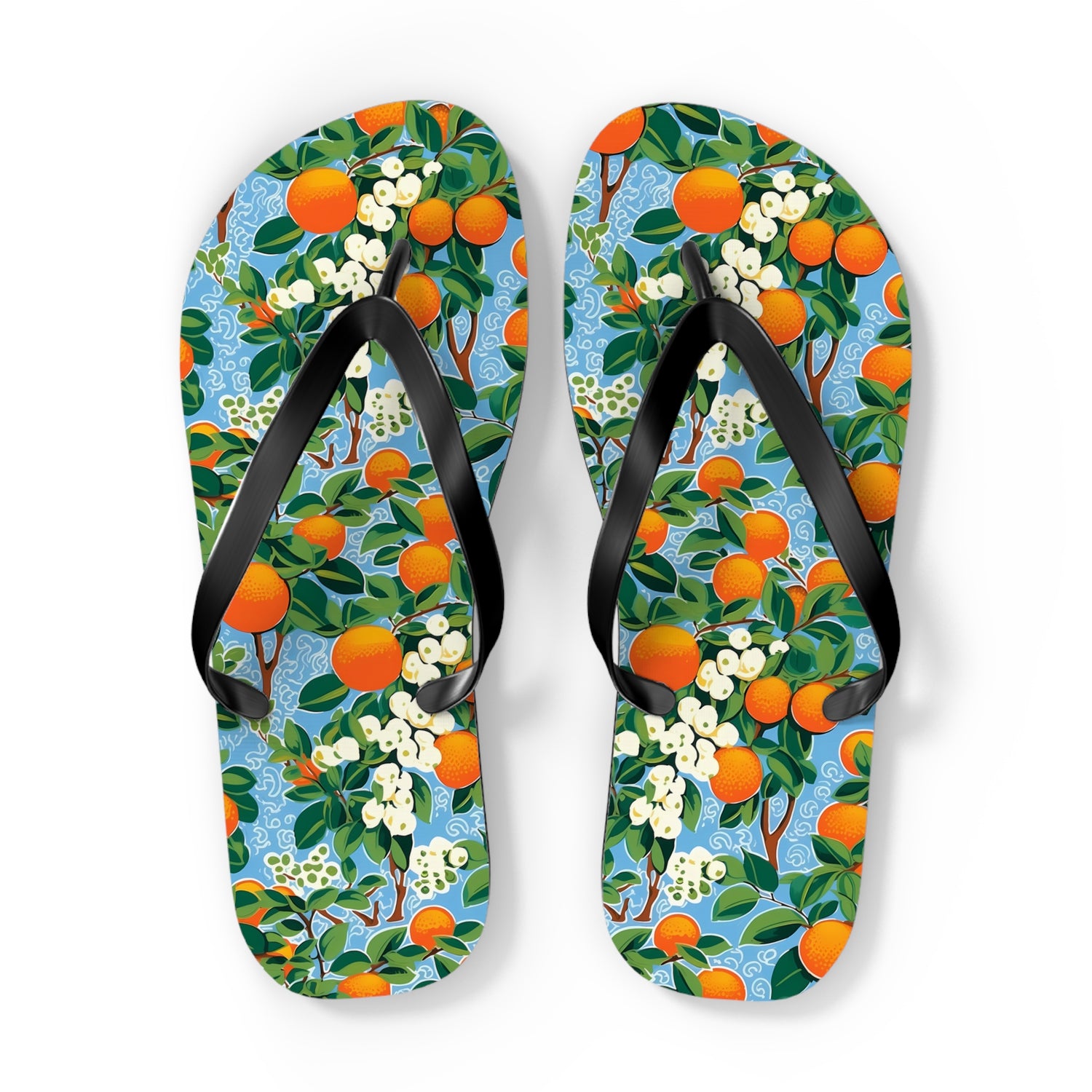 Citrus Blue Bliss Flip Flops. 5/8" Thick Comfortable Summer or Winter Gym/Sauna Footwear for Men and Women.
