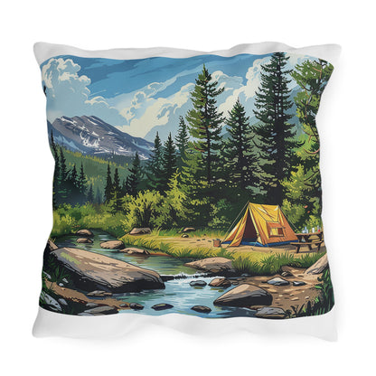 High Sierras Camp Square Outdoor Pillow - Spun Polyester - Double-Sided Print - UV-Resistant - Water-Resistant - Available in 3 sizes.