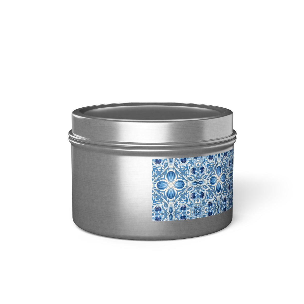 Dutch Blue Tile Tin Candle. Delft Calm, Travel Size. Available in 2 sizes, 3 finishes, and 5 scents.