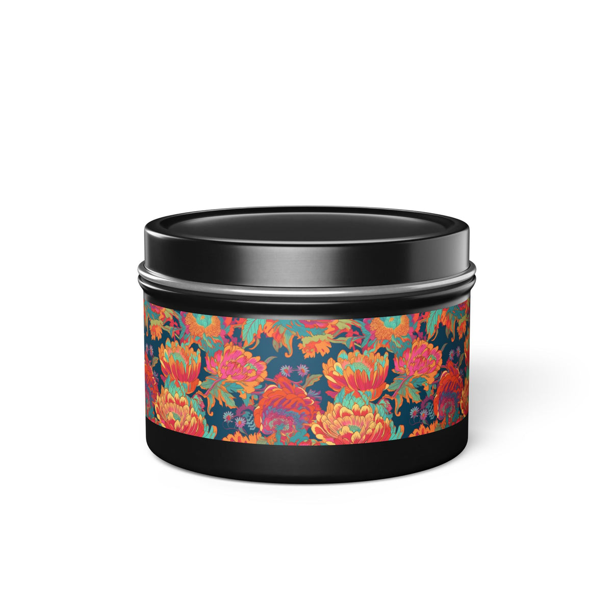 Psychedelic Flower Power Tin Candle. Far-Out Fragrance in a Tin. Available in 2 sizes, 3 finishes, and 5 scents.