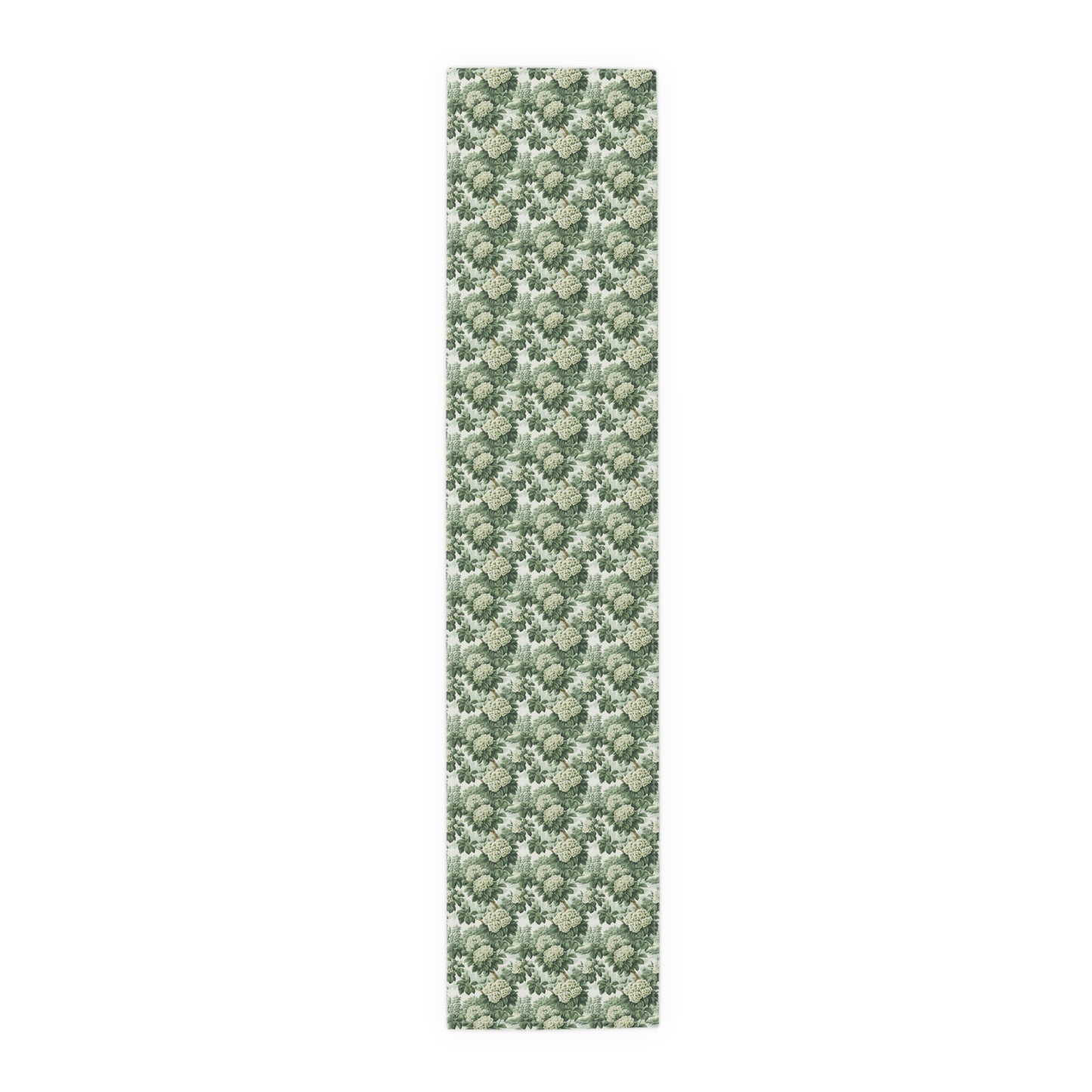 Vintage Green Hydrangea Table Runner - Cotton Twill - Available in 2 sizes: 16" x 72" and 16" x 90".