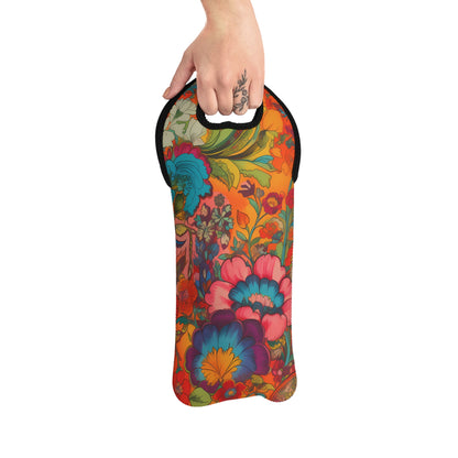 Kaleidoscopic Floral Dance Wine Tote Bag - 100% Neoprene - Bring Our Fantastical Design into Your Wine Adventures!