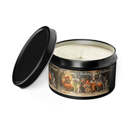 We're Having a Barking Good Halloween! Tin Candle. Spooky Treats in a Tin. Available in 2 sizes, 3 finishes, and 5 scents.