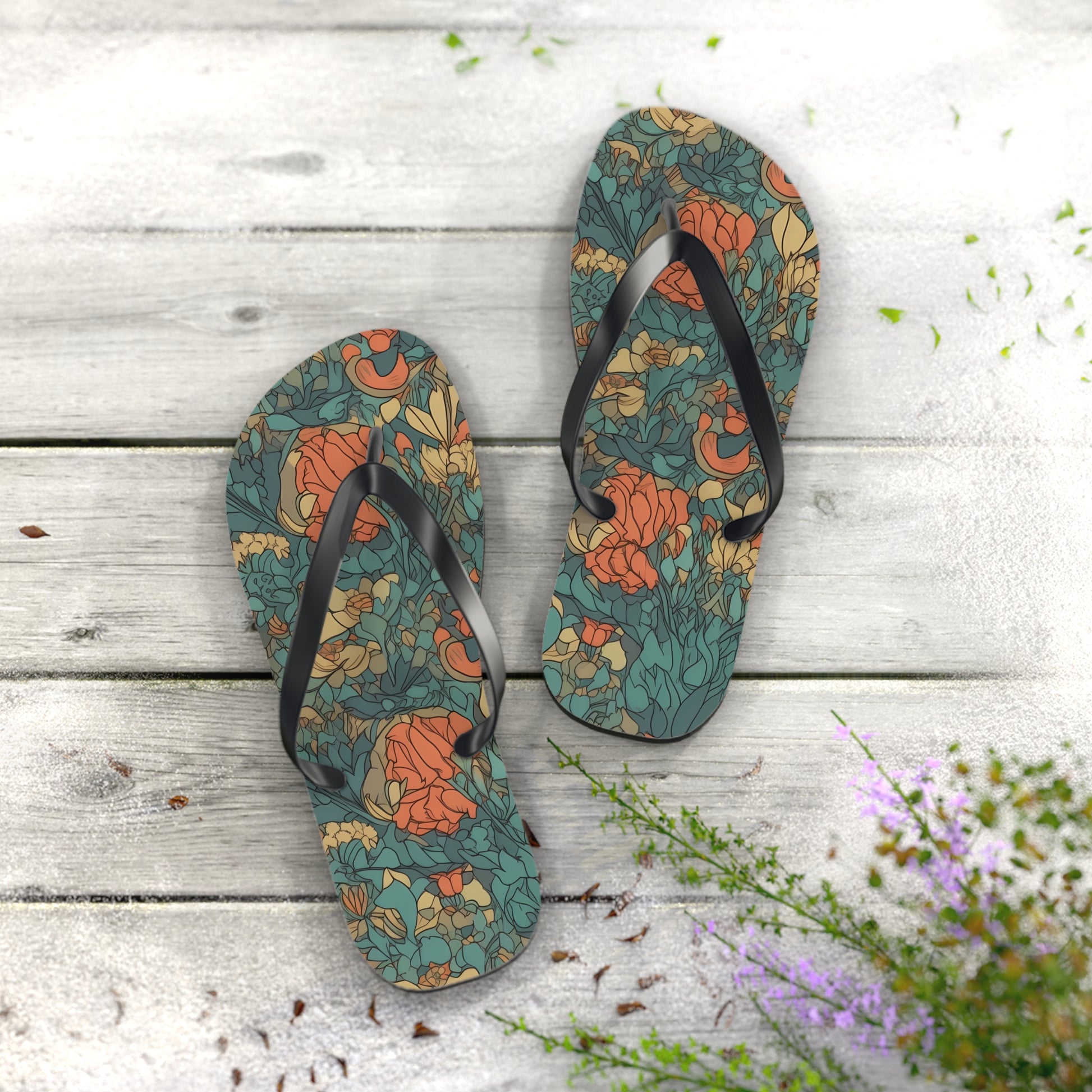 Bohemian Stained Glass Serenity Flip Flops. 5/8" Thick Comfortable Summer or Winter Gym/Sauna Footwear for Men and Women.