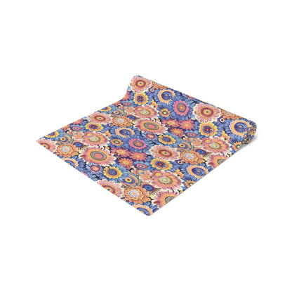 Crayon Blossom Whimsy Table Runner - Cotton Twill - Available in 2 sizes: 16" x 72" and 16" x 90".