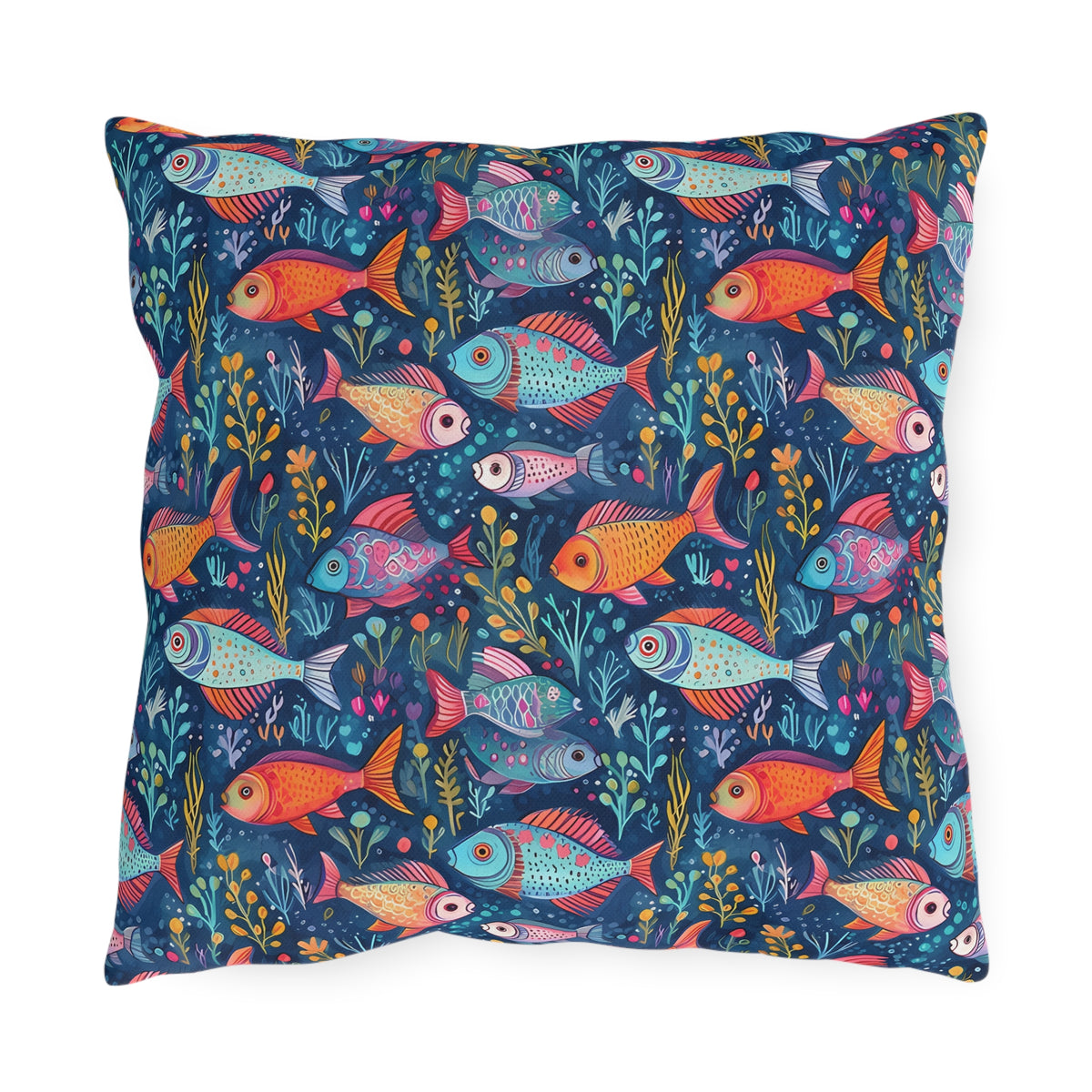 Fun Fish Square Outdoor Pillow - Spun Polyester - Double-Sided Print - UV-Resistant - Water-Resistant - Available in 3 sizes.