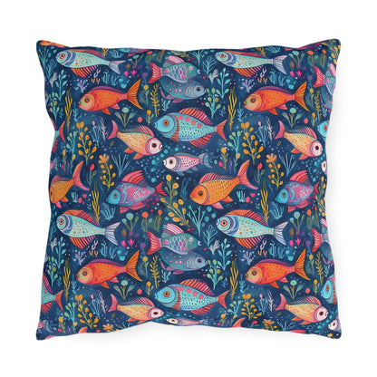 Fun Fish Square Outdoor Pillow - Spun Polyester - Double-Sided Print - UV-Resistant - Water-Resistant - Available in 3 sizes.