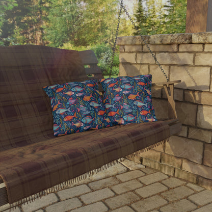 Fun Fish Square Outdoor Pillow - Spun Polyester - Double-Sided Print - UV-Resistant - Water-Resistant - Available in 3 sizes.