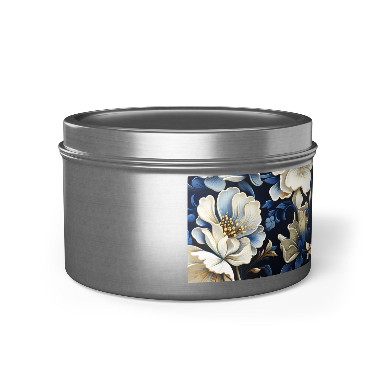 Whitman Floral Tin Candle. A Poet's Garden in a Tin. Available in 2 sizes, 3 finishes, and 5 scents.