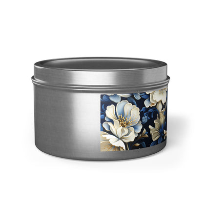 Whitman Floral Tin Candle. A Poet's Garden in a Tin. Available in 2 sizes, 3 finishes, and 5 scents.