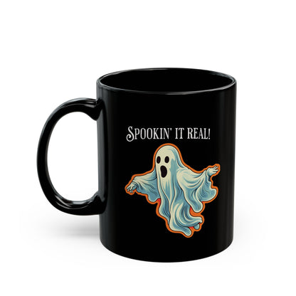 Spookin it' Real Chic Retro Ghost Halloween Black Mug  - 11oz, 15oz - Start Your Day with a Ghostly Good Brew!
