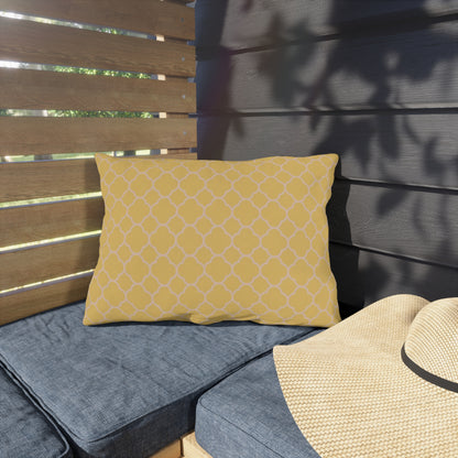 Soft Yellow Quatrefoil Outdoor Lumbar Pillow - Spun Polyester - Double-Sided Print - UV-Resistant - Water-Resistant - Lumbar size: 20" x 14"