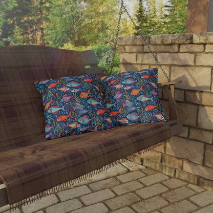Fun Fish Square Outdoor Pillow - Spun Polyester - Double-Sided Print - UV-Resistant - Water-Resistant - Available in 3 sizes.