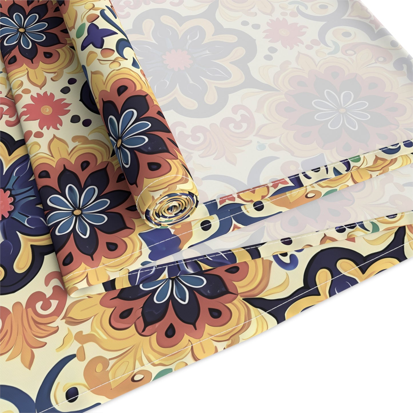Majorcan Mosaic Splendor Table Runner - Cotton Twill - Available in 2 sizes: 16" x 72" and 16" x 90".
