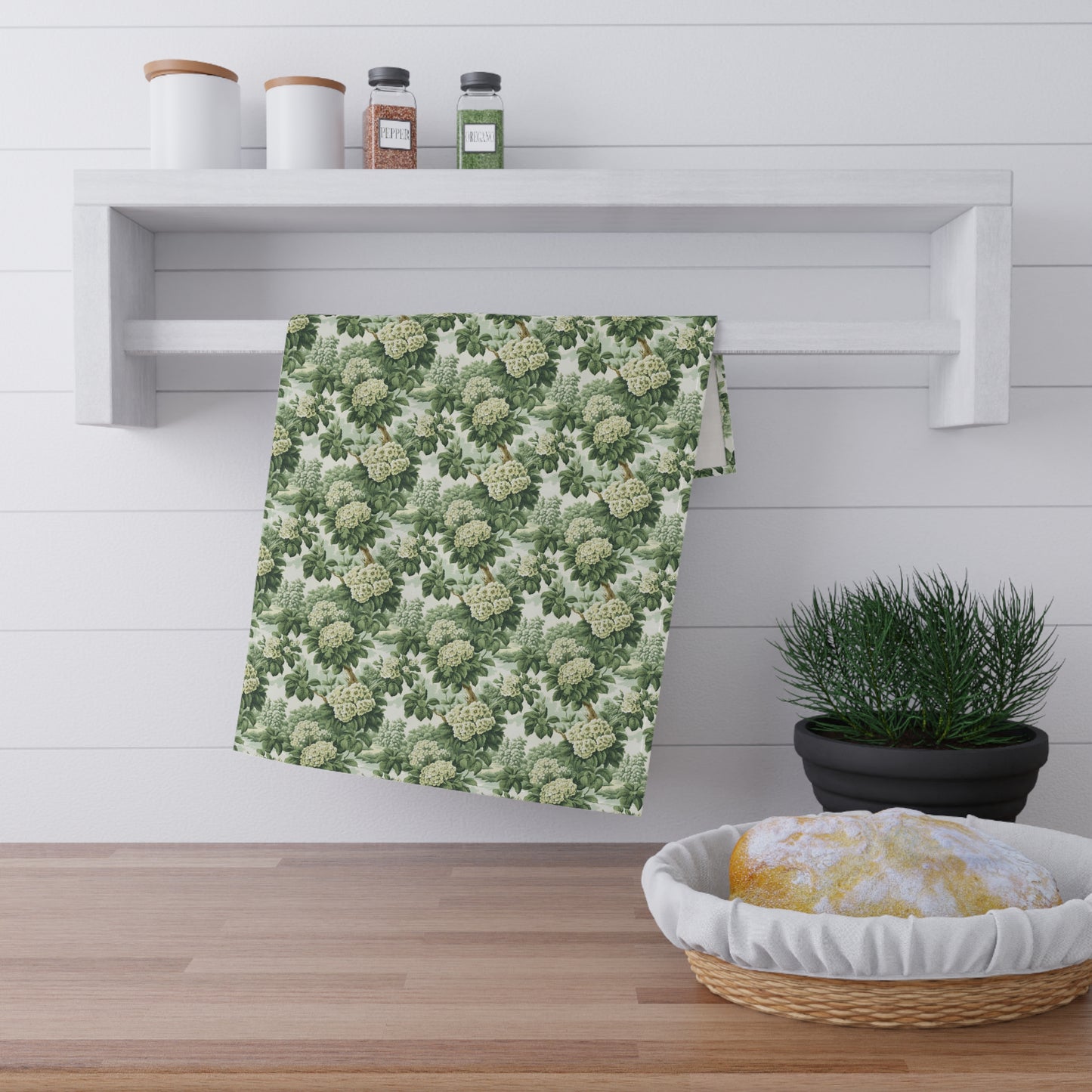 Vintage Green Hydrangea Kitchen Towel - Cotton Twill - 18" x 30"