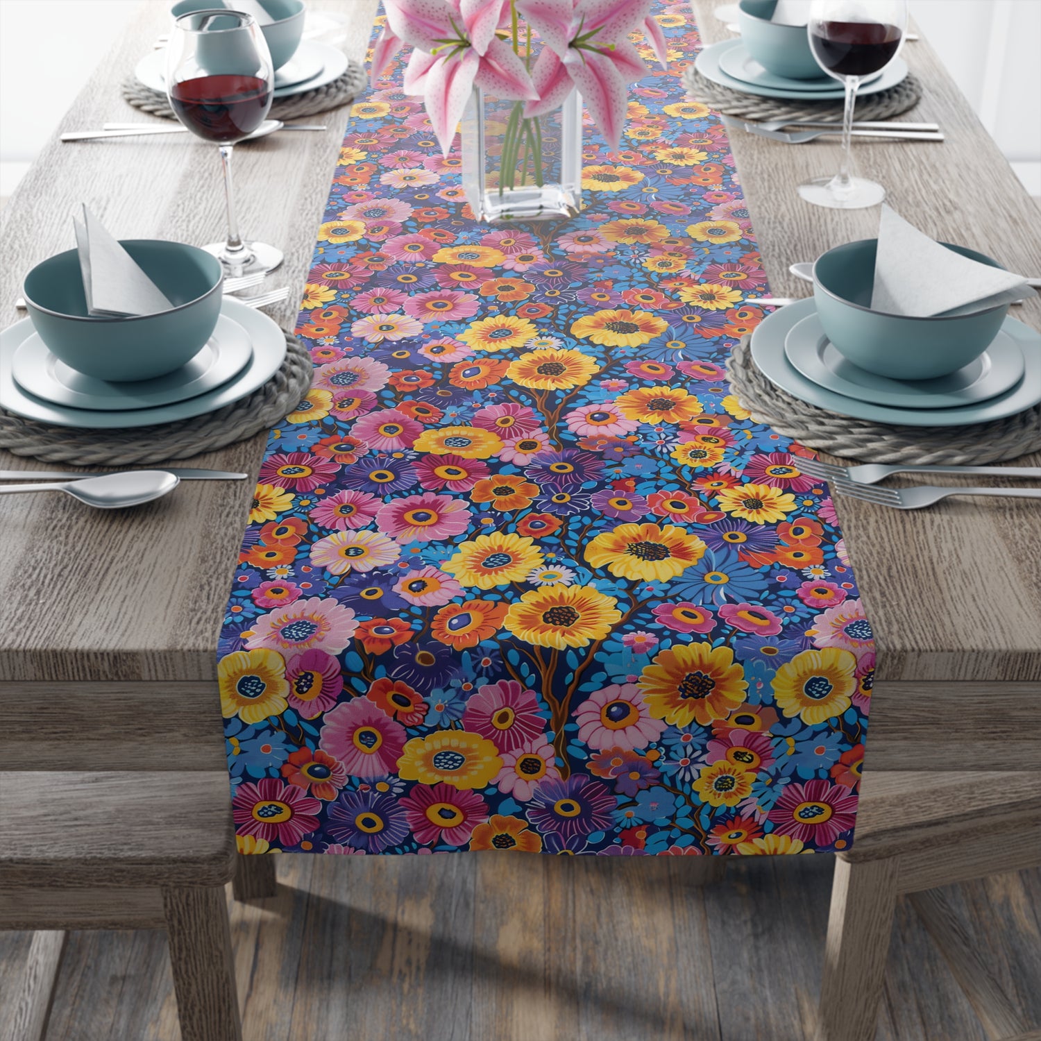 Midnight Garden Whimsy Table Runner - Bring the Magic of Midnight Blooms to Your Table! Available in 2 sizes.