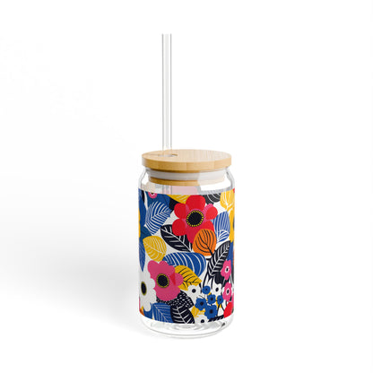 Blossom Burst Sipper Glass Tumbler - 16 oz - Sip in Style with a Burst of Blossoms!