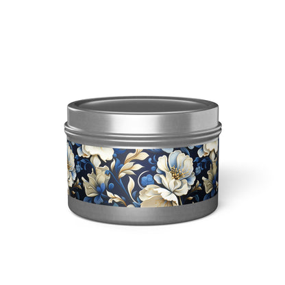 Whitman Floral Tin Candle. A Poet's Garden in a Tin. Available in 2 sizes, 3 finishes, and 5 scents.