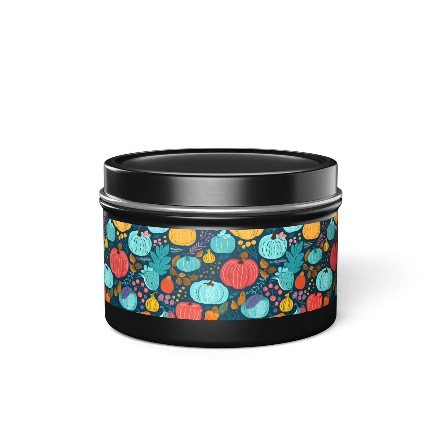 Fall Pumpkin Dance Tin Candle. Autumn's Dance in a Tin. Available in 2 sizes, 3 finishes, and 5 scents.