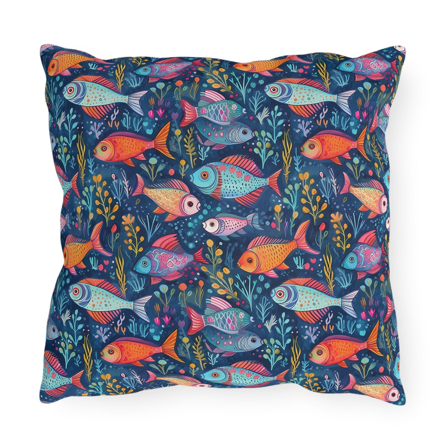 Fun Fish Square Outdoor Pillow - Spun Polyester - Double-Sided Print - UV-Resistant - Water-Resistant - Available in 3 sizes.